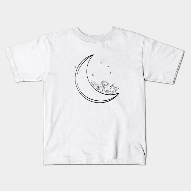 Let Your Light Shine Shirt, Floral Moon Shirt, Floral Woman tee, Moon Lover Shirt Kids T-Shirt by AestheticGoodsStudio